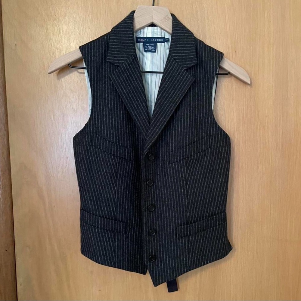 Vintage Ralph Lauren Blue Label Wool Black Pinstripe Tailored Vest SZ: 4